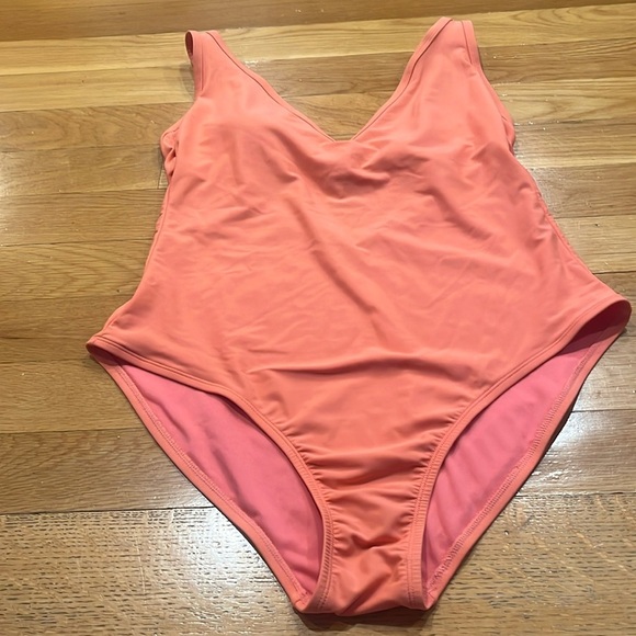 Kona sol women’s peach color vneck one piece swimsuit size xlarge. - Picture 1 of 7